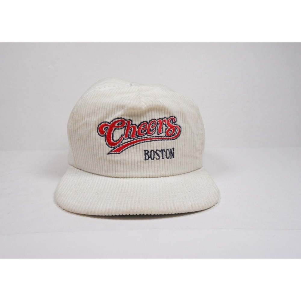 Vintage Cheers Boston Hat White Corduroy Snapback Cap 90s Made In USA